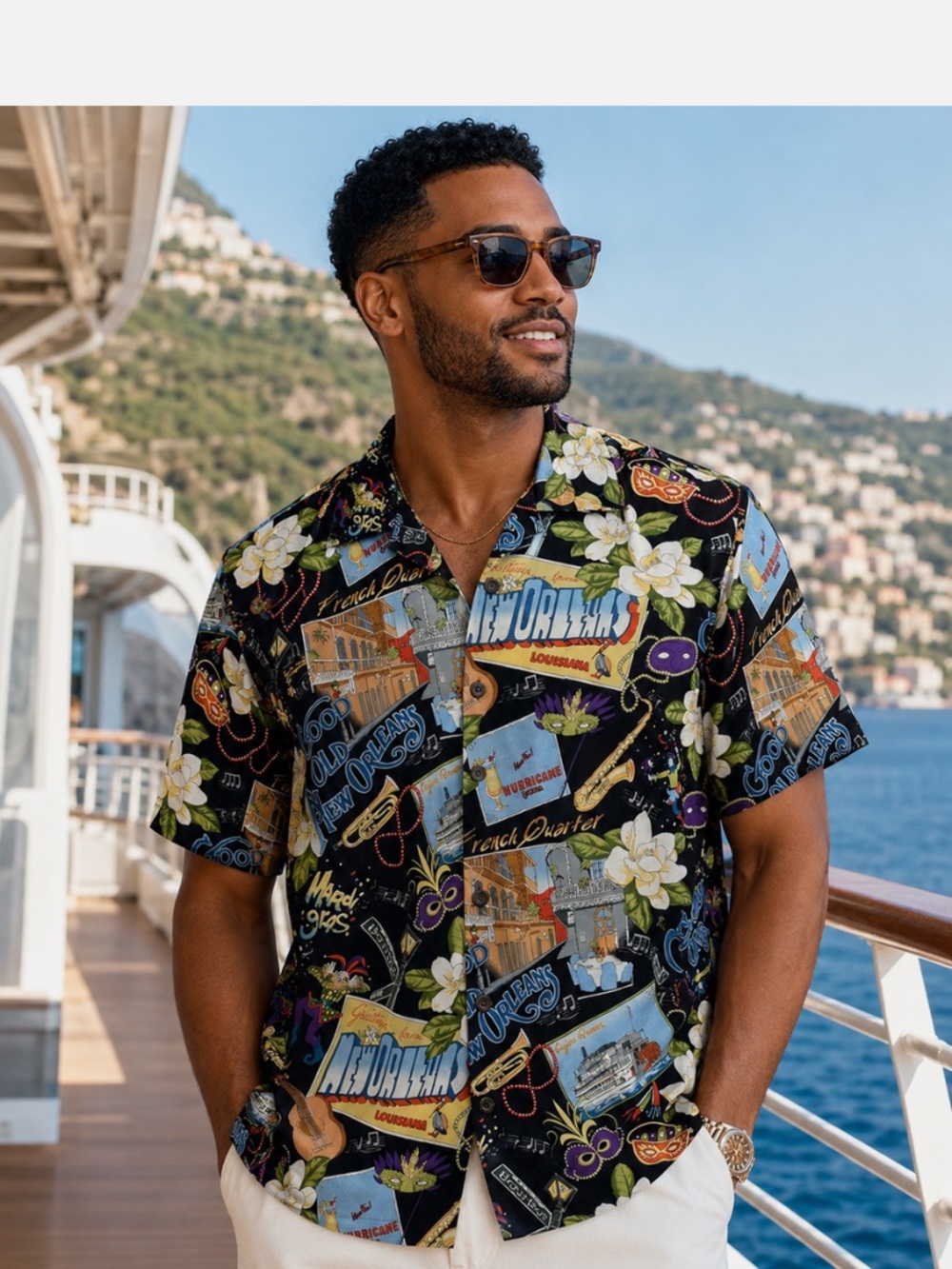 David Carey Originals New Orleans Mardi Gras Hawaiian Camp Shirt